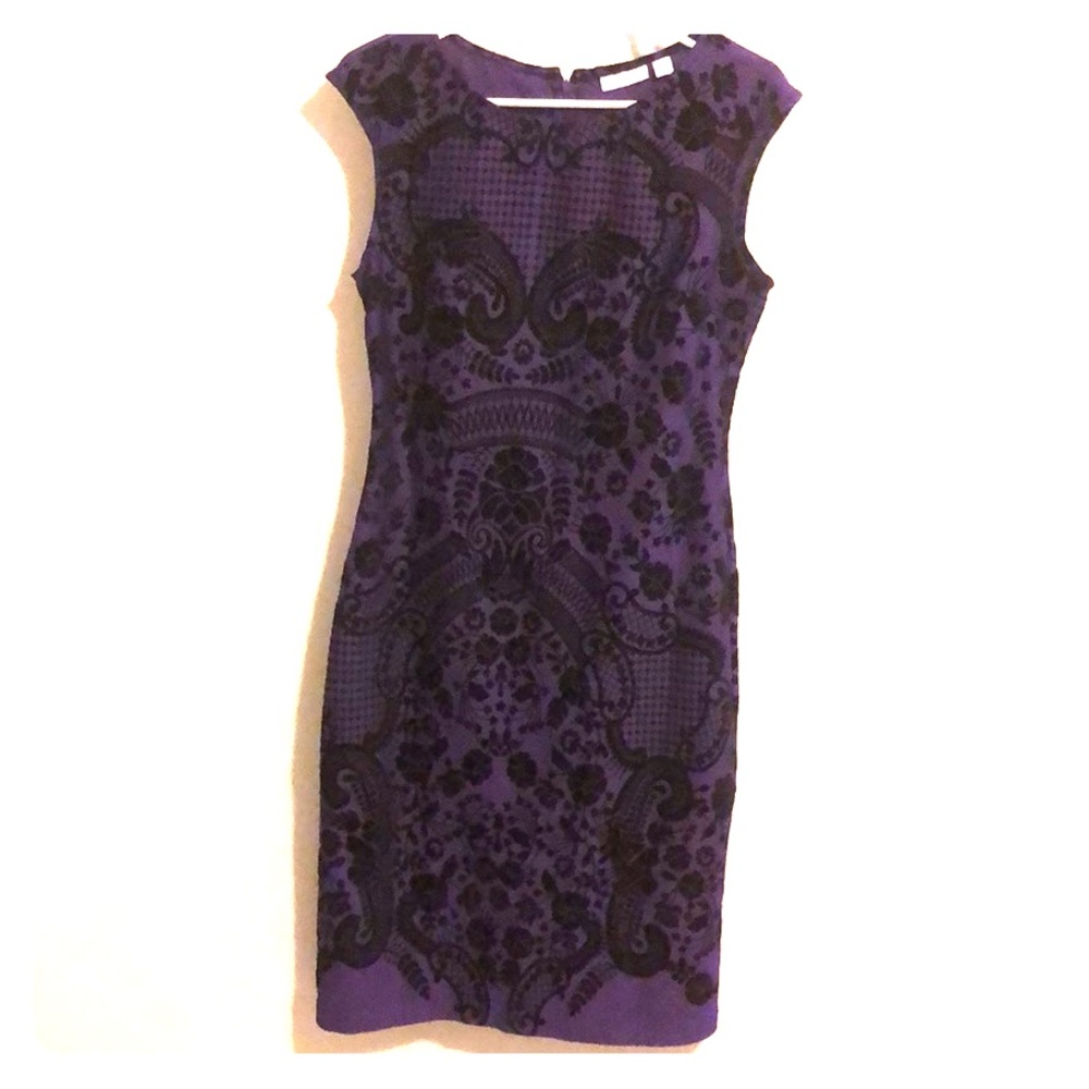 Purple, calf length dress
